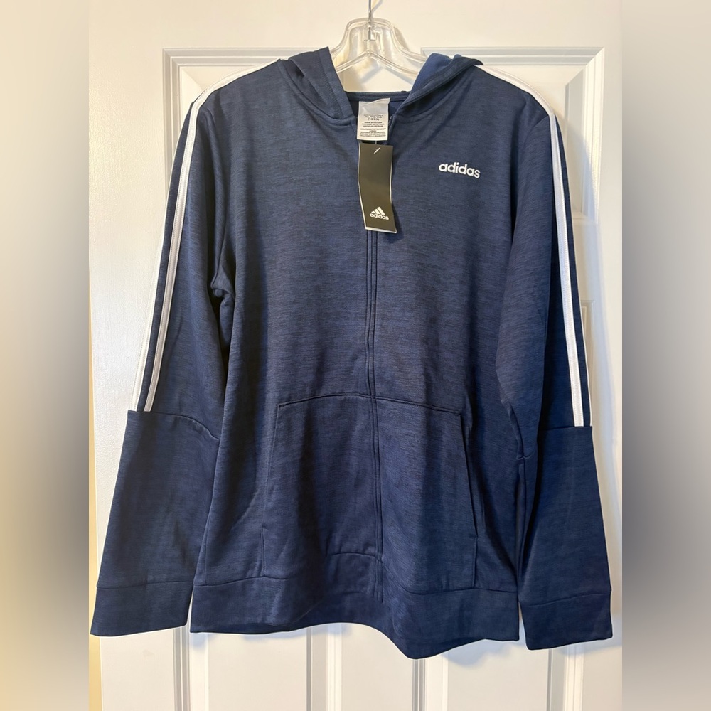 ADIDAS Navy Blue Zip Up Hoodie Boy’s Size XL (18-20) NWT